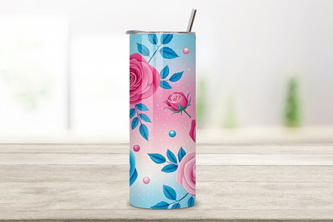 3D Candy Pop Rose Seamless Tumbler Wrap, Bright Pink and Blue Roses, seamless tumbler wrap, candy rose design, pop floral wrap, pink blue roses, watercolor candy design, 20oz skinny tumbler, tapered tumbler wrap, straight tumbler design Sublimation FloridPrintables 