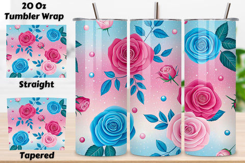 3D Candy Pop Rose Seamless Tumbler Wrap, Bright Pink and Blue Roses, seamless tumbler wrap, candy rose design, pop floral wrap, pink blue roses, watercolor candy design, 20oz skinny tumbler, tapered tumbler wrap, straight tumbler design Sublimation FloridPrintables 