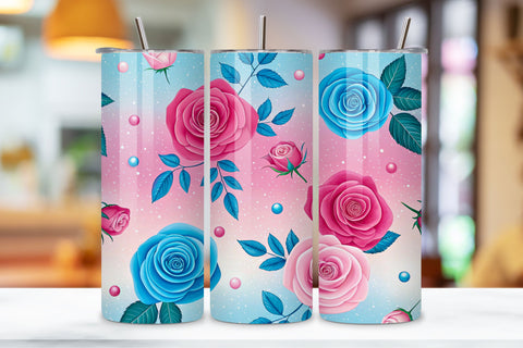 3D Candy Pop Rose Seamless Tumbler Wrap, Bright Pink and Blue Roses, seamless tumbler wrap, candy rose design, pop floral wrap, pink blue roses, watercolor candy design, 20oz skinny tumbler, tapered tumbler wrap, straight tumbler design Sublimation FloridPrintables 