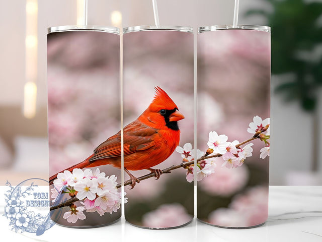 3D Cardinal Floral Tumbler Wrap, Red Cardinal Tumbler, Bird Flowers Design, 20oz Wrap, Sublimation Design, Floral Drinkware, Nature Tumbler, Winter Bird Cup Sublimation ToriDesigns 