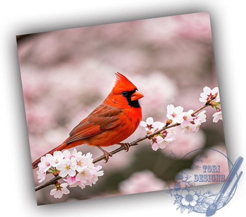 3D Cardinal Floral Tumbler Wrap, Red Cardinal Tumbler, Bird Flowers Design, 20oz Wrap, Sublimation Design, Floral Drinkware, Nature Tumbler, Winter Bird Cup Sublimation ToriDesigns 