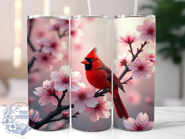 3D Cardinal Floral Tumbler Wrap, Red Cardinal Tumbler, Bird Flowers Design, 20oz Wrap, Sublimation Design, Floral Drinkware, Nature Tumbler, Winter Bird Cup Sublimation ToriDesigns 