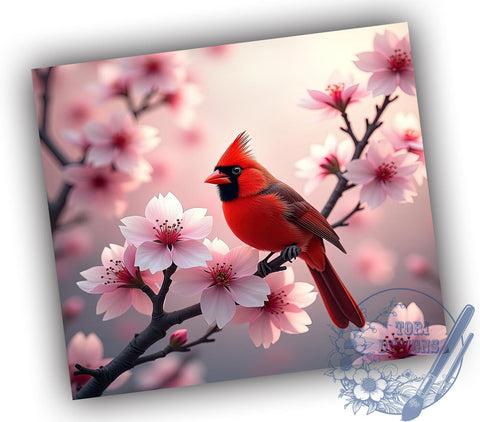 3D Cardinal Floral Tumbler Wrap, Red Cardinal Tumbler, Bird Flowers Design, 20oz Wrap, Sublimation Design, Floral Drinkware, Nature Tumbler, Winter Bird Cup Sublimation ToriDesigns 