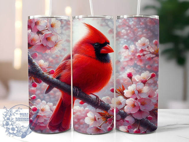 3D Cardinal Floral Tumbler Wrap, Red Cardinal Tumbler, Bird Flowers Design, 20oz Wrap, Sublimation Design, Floral Drinkware, Nature Tumbler, Winter Bird Cup Sublimation ToriDesigns 