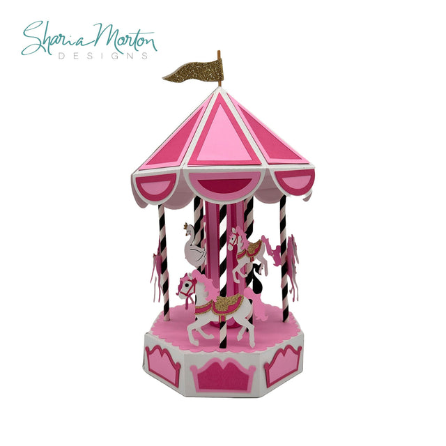 3D Carousel Silhouette Design with Horses and Swans for Birthday Centerpieces and Baby Showers SVG Sharia Morton Designs 