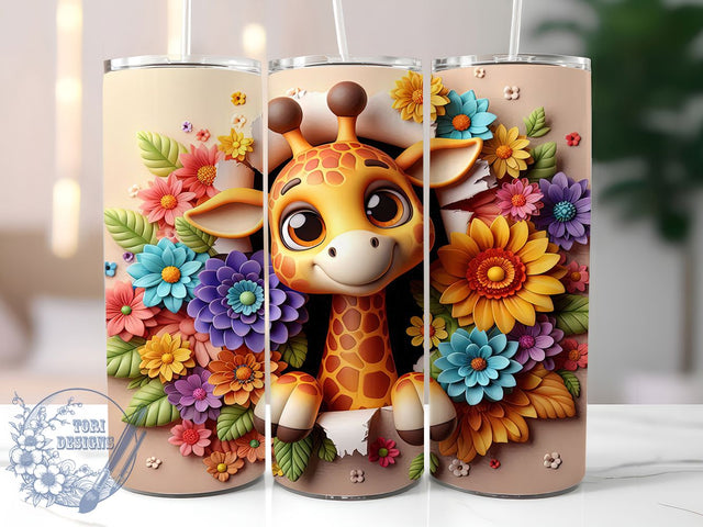 3D Cartoon Giraffe Jungle Tumbler Wrap, Kids Tumbler PNG, Giraffe In A Hole Design, 20oz Sublimation Wrap, Funny Animal Tumbler, Cartoon Giraffe Tumbler, Jungle Theme Tumbler Sublimation ToriDesigns 