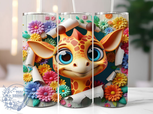 3D Cartoon Giraffe Jungle Tumbler Wrap, Kids Tumbler PNG, Giraffe In A Hole Design, 20oz Sublimation Wrap, Funny Animal Tumbler, Cartoon Giraffe Tumbler, Jungle Theme Tumbler Sublimation ToriDesigns 