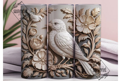 3D Carved Floral Bird Tumbler Wrap Sublimation sassyprint 
