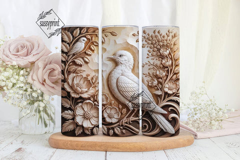 3D Carved Floral Bird Tumbler Wrap Sublimation sassyprint 