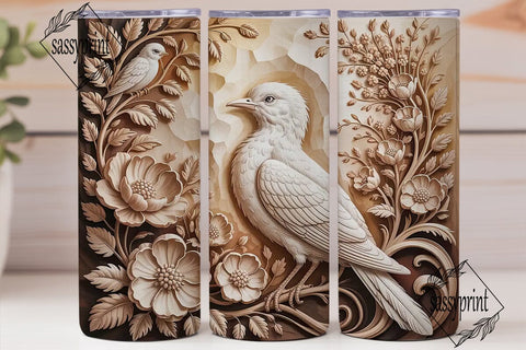 3D Carved Floral Bird Tumbler Wrap Sublimation sassyprint 