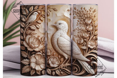3D Carved Floral Bird Tumbler Wrap Sublimation sassyprint 