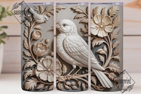 3D Carved Floral Bird Tumbler Wrap Sublimation sassyprint 