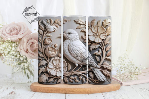 3D Carved Floral Bird Tumbler Wrap Sublimation sassyprint 
