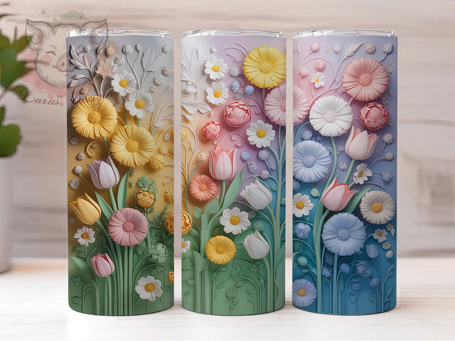 3D Carved Vibrant Floral Tumbler, Bright Colors Tumbler, Vibrant Flower Wrap, Whimsical Floral Wrap, Elegant Carved Wrap, Sublimation Design, Trendy Gift Idea Sublimation Lara' s Designs 