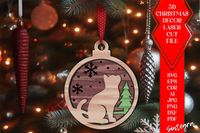 3D Cat Christmas Baubles SVG – Laser Cut Ornament Files v1 SVG Sintegra 