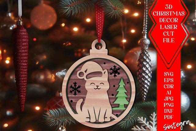 3D Cat Christmas Baubles SVG – Laser Cut Ornament Files v2 SVG Sintegra 