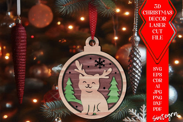 3D Cat Christmas Baubles SVG – Laser Cut Ornament Files v3 SVG Sintegra 