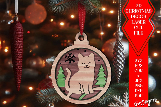 3D Cat Christmas Baubles SVG – Laser Cut Ornament Files v4 SVG Sintegra 