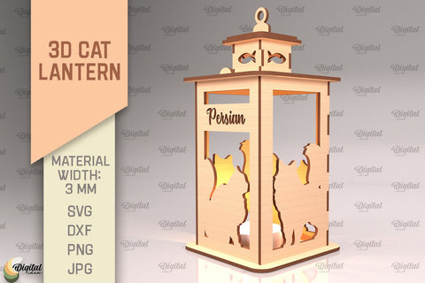 3D Cat Lantern SVG Bundle. Laser Cut Lamp. Savannah Cat SVG SVG Evgenyia Guschina 