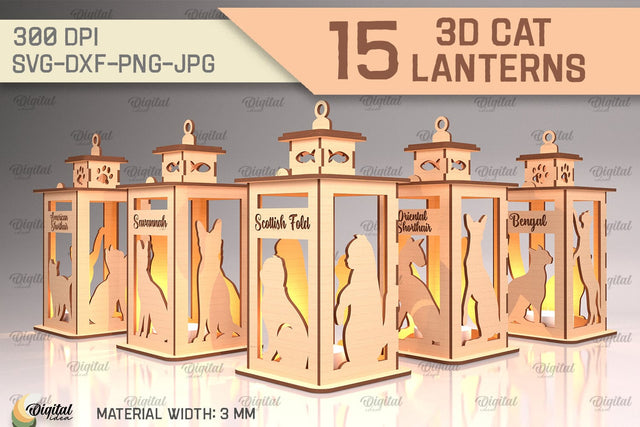 3D Cat Lantern SVG Bundle. Laser Cut Lamp. Savannah Cat SVG SVG Evgenyia Guschina 