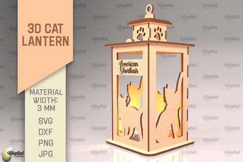 3D Cat Lantern SVG. Laser Cut Lamp. American Shorthair SVG SVG Evgenyia Guschina 