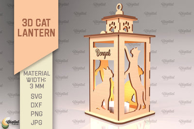 3D Cat Lantern SVG. Laser Cut Lamp. Bengal Cat SVG SVG Evgenyia Guschina 