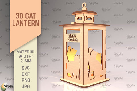 3D Cat Lantern SVG. Laser Cut Lamp. British Shorthair SVG SVG Evgenyia Guschina 