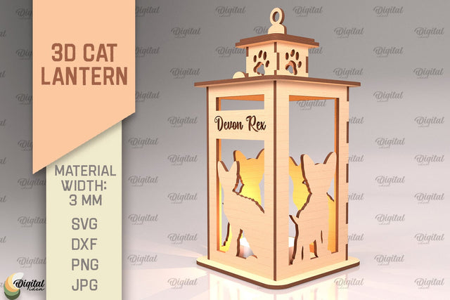 3D Cat Lantern SVG. Laser Cut Lamp. Devon Rex SVG SVG Evgenyia Guschina 