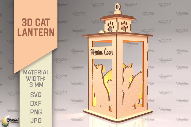 3D Cat Lantern SVG. Laser Cut Lamp. Maine Coon SVG SVG Evgenyia Guschina 