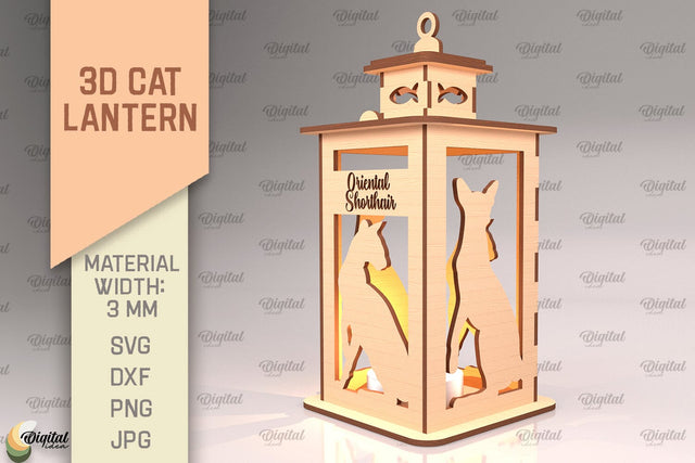 3D Cat Lantern SVG. Laser Cut Lamp. Oriental Shorthair SVG SVG Evgenyia Guschina 
