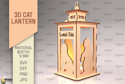 3D Cat Lantern SVG. Laser Cut Lamp. Scottish Fold SVG SVG Evgenyia Guschina 