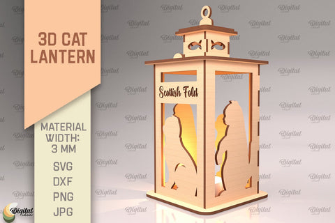 3D Cat Lantern SVG. Laser Cut Lamp. Scottish Fold SVG SVG Evgenyia Guschina 
