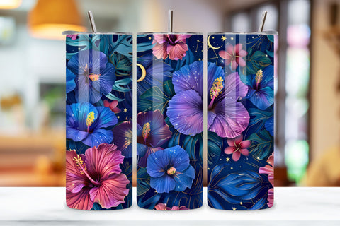 3D Celestial Night Garden Tumbler Wrap | Seamless Tumbler Sublimation FloridPrintables 