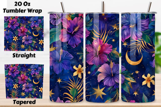 3D Celestial Night Garden Tumbler Wrap | Seamless Tumbler Sublimation FloridPrintables 