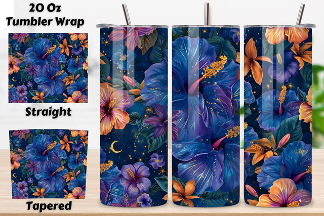 3D Celestial Night Garden Tumbler Wrap | Seamless Tumbler Sublimation FloridPrintables 