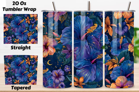3D Celestial Night Garden Tumbler Wrap | Seamless Tumbler Sublimation FloridPrintables 
