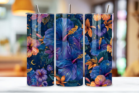 3D Celestial Night Garden Tumbler Wrap | Seamless Tumbler Sublimation FloridPrintables 