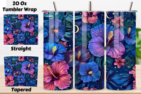 3D Celestial Night Garden Tumbler Wrap | Seamless Tumbler Sublimation FloridPrintables 