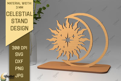 3D Celestial Stand SVG. Sun And Moon Decor Laser Cut SVG Evgenyia Guschina 