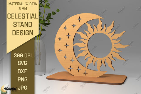 3D Celestial Stands SVG Bundle. Sun And Moon Decor Laser Cut SVG Evgenyia Guschina 