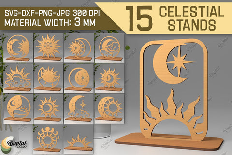 3D Celestial Stands SVG Bundle. Sun And Moon Decor Laser Cut SVG Evgenyia Guschina 