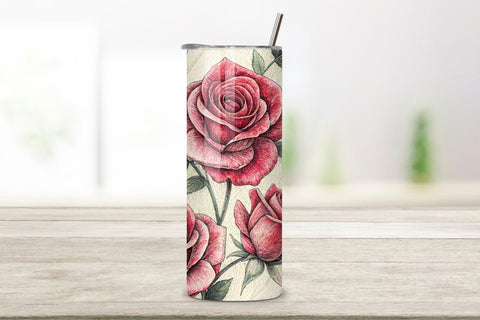 3D Charcoal Sketch Rose Seamless Tumbler Wrap – Gray Roses with Pencil Texture Sublimation FloridPrintables 