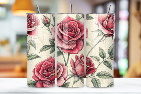 3D Charcoal Sketch Rose Seamless Tumbler Wrap – Gray Roses with Pencil Texture Sublimation FloridPrintables 
