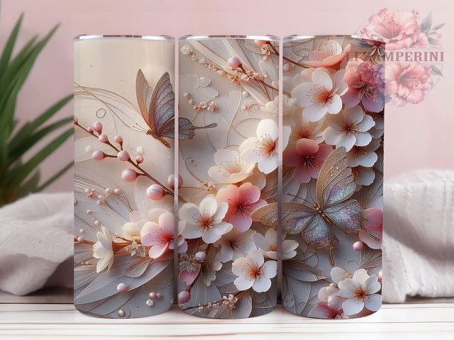 3D Cherry Blossom Butterfly Tumbler, 3D Floral Tumbler, Spring Blossom Wrap, Elegant Butterfly Wrap, Artistic Flower Wrap, Sublimation Design, Trendy Gift Idea Sublimation Li Zamperini 