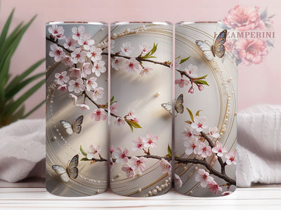 3D Cherry Blossom Butterfly Tumbler, 3D Floral Tumbler, Spring Blossom Wrap, Elegant Butterfly Wrap, Artistic Flower Wrap, Sublimation Design, Trendy Gift Idea Sublimation Li Zamperini 