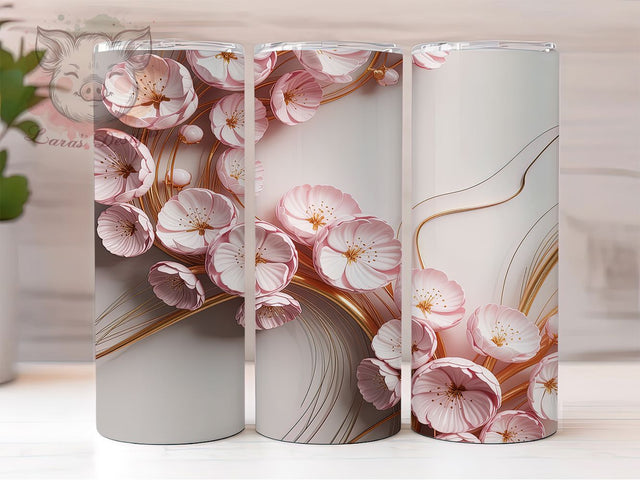 3D Cherry Blossom Floral Tumbler, 3D Floral Wrap, 20Oz Skinny Tumbler, Spring Flower Sublimation, Japanese Sakura Design, Elegant Blossom Tumbler, Nature-Inspired Wrap Sublimation Lara' s Designs 