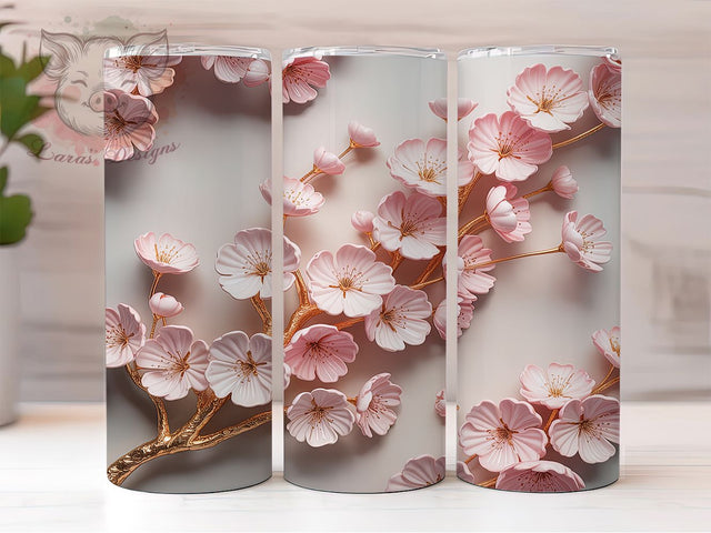 3D Cherry Blossom Floral Tumbler, 3D Floral Wrap, 20Oz Skinny Tumbler, Spring Flower Sublimation, Japanese Sakura Design, Elegant Blossom Tumbler, Nature-Inspired Wrap Sublimation Lara' s Designs 