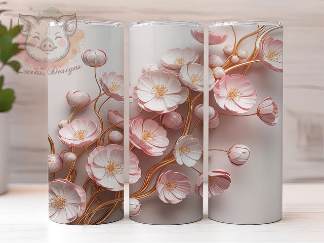 3D Cherry Blossom Floral Tumbler, 3D Floral Wrap, 20Oz Skinny Tumbler, Spring Flower Sublimation, Japanese Sakura Design, Elegant Blossom Tumbler, Nature-Inspired Wrap Sublimation Lara' s Designs 