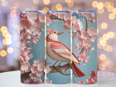 3D Cherry Blossom Robin Tumbler, 3D Cherry Blossom Wrap, Pink Floral Cup, 20oz Sublimation Wrap, Stylish Bird Design Tumbler, Artistic Robin Flowers Cup, Nature Blossom Theme Wrap Sublimation SvggirlplusArt 