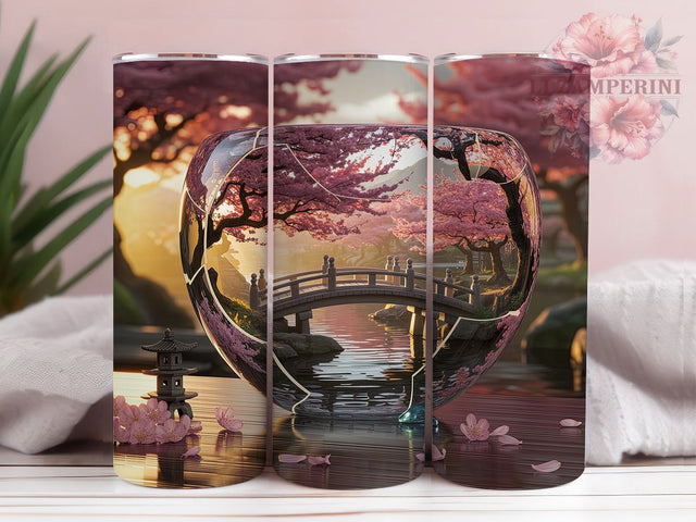 3D Cherry Blossom Tumbler, Broken Tea Cup Tumbler, Stylish 20oz Wrap, Sublimation Design, Trendy Gift Idea, 3D Floral Wrap, Botanical Blossom Tumbler Sublimation Li Zamperini 